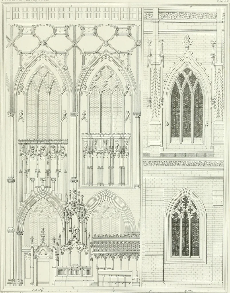 An illustration from The history and antiquities of the cathedral church of Wells: illustrated by a series of engravings, of views, elevations, plans, and details of the architecture of that edifice; including biographical anecdotes of the bishops of the see of Bath and Wells, 1824, leaf 150