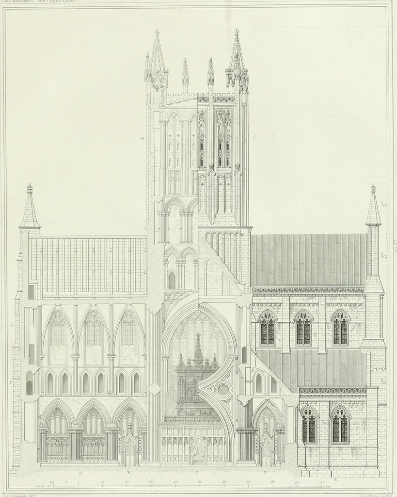 An illustration from The history and antiquities of the cathedral church of Wells: illustrated by a series of engravings, of views, elevations, plans, and details of the architecture of that edifice; including biographical anecdotes of the bishops of the see of Bath and Wells, 1824, leaf 152