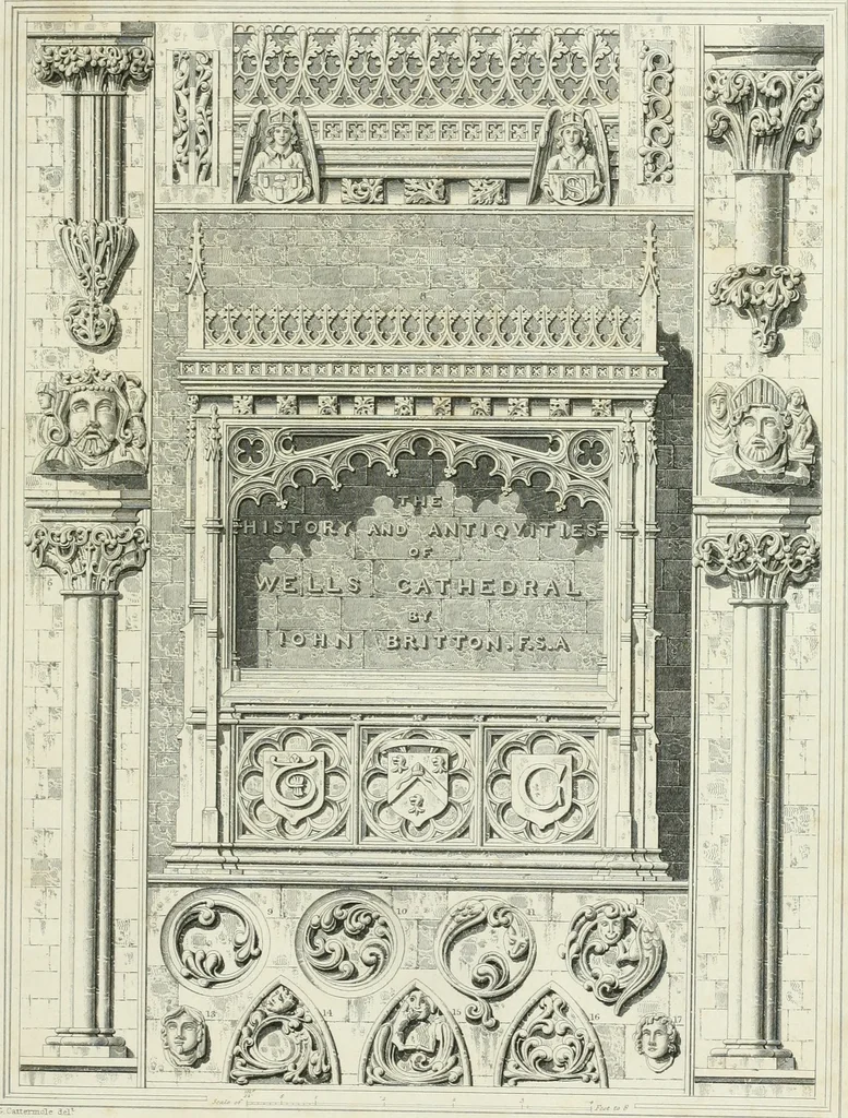 An illustration from The history and antiquities of the cathedral church of Wells: illustrated by a series of engravings, of views, elevations, plans, and details of the architecture of that edifice; including biographical anecdotes of the bishops of the see of Bath and Wells, 1824, leaf 8