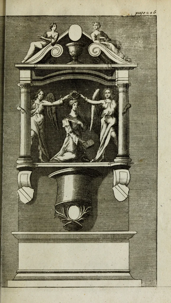An illustration from The antiquities of St. Peters, or the abbey church of Westminster : containing all the inscriptions, epitaphs, &c. upon the tombs and grave-stones : with the lives, marriages and issue of the most eminent personages therein reposited and their coats of arms truly emblazon'd, 1711, leaf 276