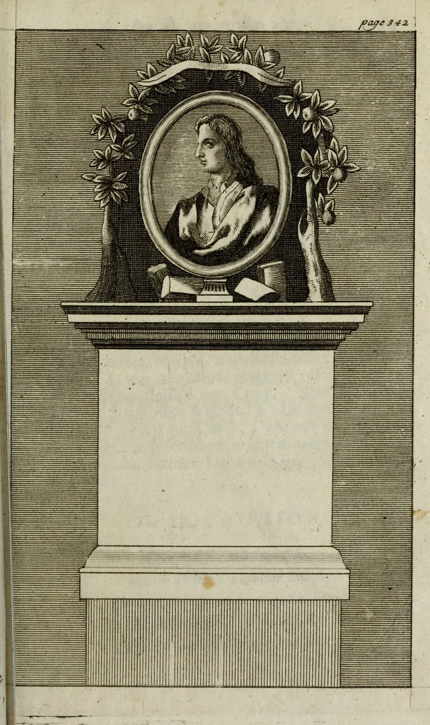 An illustration from The antiquities of St. Peters, or the abbey church of Westminster : containing all the inscriptions, epitaphs, &c. upon the tombs and grave-stones : with the lives, marriages and issue of the most eminent personages therein reposited and their coats of arms truly emblazon'd, 1711, leaf 392
