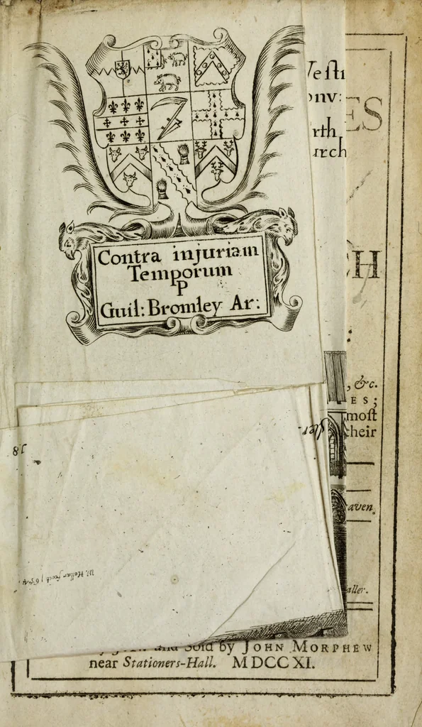 An illustration from The antiquities of St. Peters, or the abbey church of Westminster : containing all the inscriptions, epitaphs, &c. upon the tombs and grave-stones : with the lives, marriages and issue of the most eminent personages therein reposited and their coats of arms truly emblazon'd, 1711, leaf 4