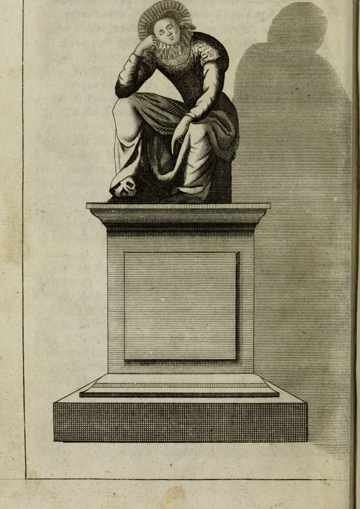 An illustration from The antiquities of St. Peters, or the abbey church of Westminster : containing all the inscriptions, epitaphs, &c. upon the tombs and grave-stones : with the lives, marriages and issue of the most eminent personages therein reposited and their coats of arms truly emblazon'd, 1711, leaf 55