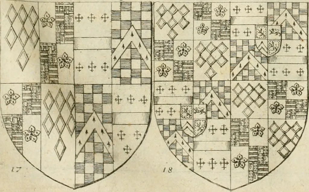 An illustration from The antiquities of Warwickshire illustrated : from records, leiger-books, manuscripts, charters, evidences, tombes, and armes : beautified with maps, prospects, and portraictures, 1656, leaf 106