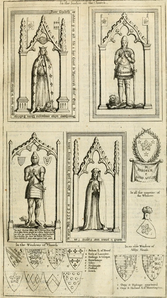 An illustration from The antiquities of Warwickshire illustrated : from records, leiger-books, manuscripts, charters, evidences, tombes, and armes : beautified with maps, prospects, and portraictures, 1656, leaf 108