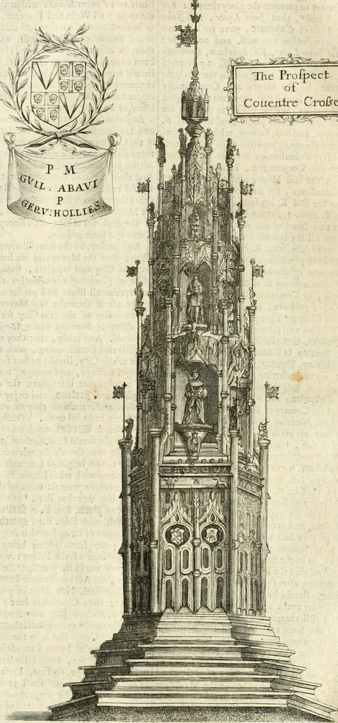 An illustration from The antiquities of Warwickshire illustrated : from records, leiger-books, manuscripts, charters, evidences, tombes, and armes : beautified with maps, prospects, and portraictures, 1656, leaf 127