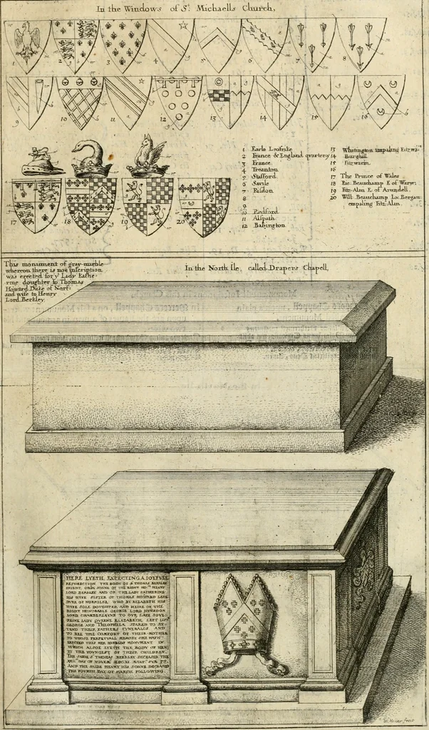 An illustration from The antiquities of Warwickshire illustrated : from records, leiger-books, manuscripts, charters, evidences, tombes, and armes : beautified with maps, prospects, and portraictures, 1656, leaf 140
