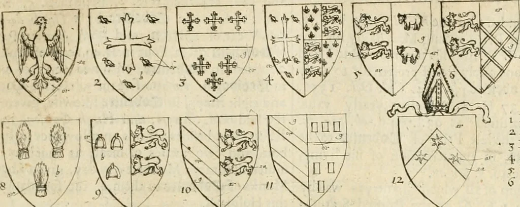 An illustration from The antiquities of Warwickshire illustrated : from records, leiger-books, manuscripts, charters, evidences, tombes, and armes : beautified with maps, prospects, and portraictures, 1656, leaf 144