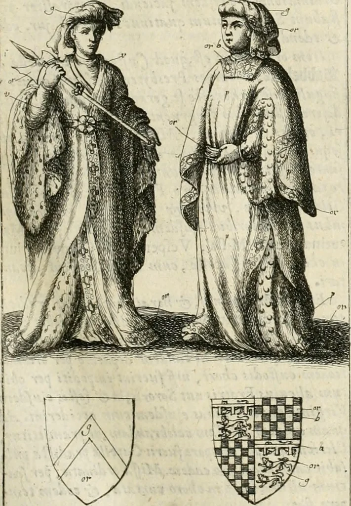 An illustration from The antiquities of Warwickshire illustrated : from records, leiger-books, manuscripts, charters, evidences, tombes, and armes : beautified with maps, prospects, and portraictures, 1656, leaf 154
