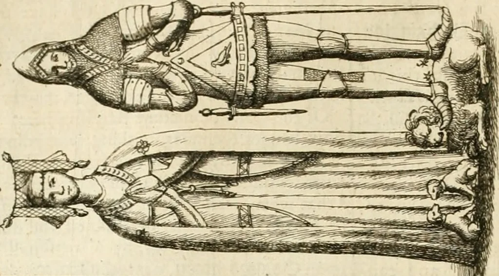 An illustration from The antiquities of Warwickshire illustrated : from records, leiger-books, manuscripts, charters, evidences, tombes, and armes : beautified with maps, prospects, and portraictures, 1656, leaf 187
