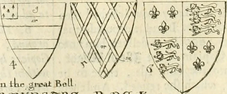 An illustration from The antiquities of Warwickshire illustrated : from records, leiger-books, manuscripts, charters, evidences, tombes, and armes : beautified with maps, prospects, and portraictures, 1656, leaf 203