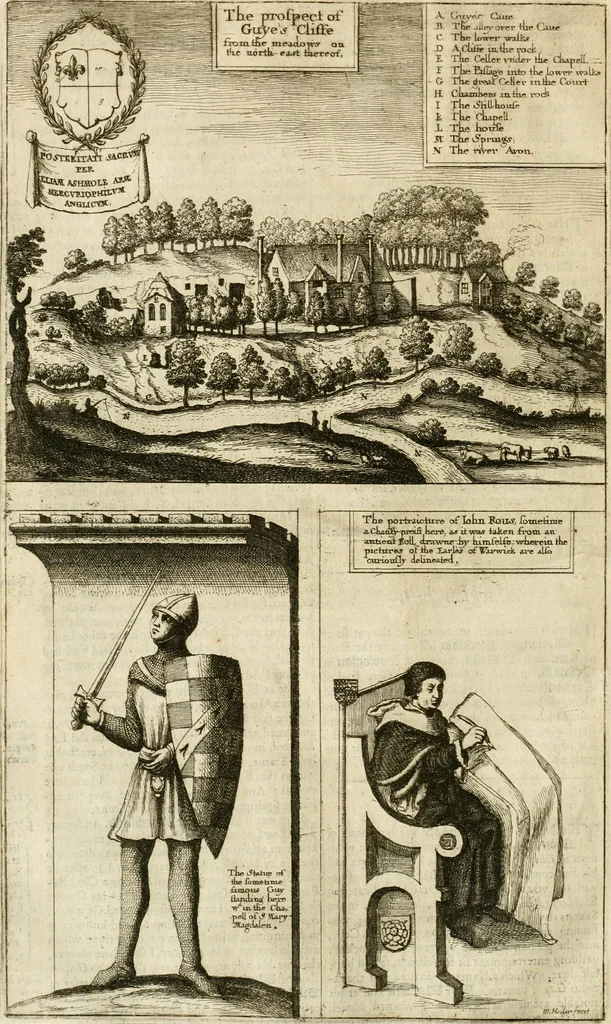 An illustration from The antiquities of Warwickshire illustrated : from records, leiger-books, manuscripts, charters, evidences, tombes, and armes : beautified with maps, prospects, and portraictures, 1656, leaf 219