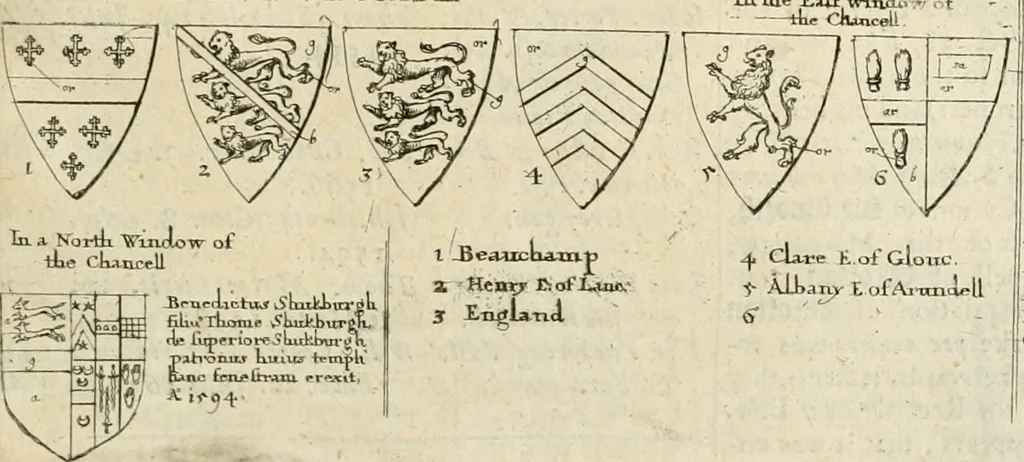 An illustration from The antiquities of Warwickshire illustrated : from records, leiger-books, manuscripts, charters, evidences, tombes, and armes : beautified with maps, prospects, and portraictures, 1656, leaf 238
