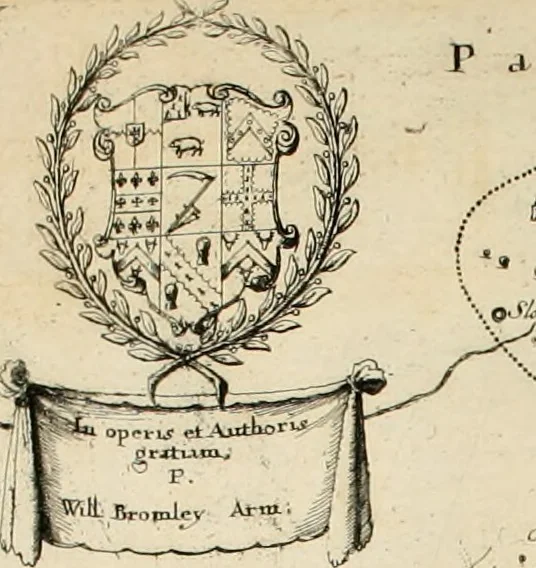 An illustration from The antiquities of Warwickshire illustrated : from records, leiger-books, manuscripts, charters, evidences, tombes, and armes : beautified with maps, prospects, and portraictures, 1656, leaf 25