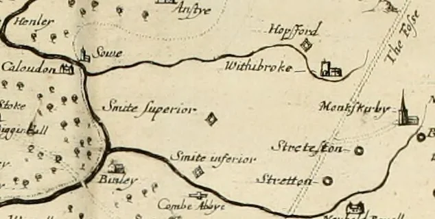 An illustration from The antiquities of Warwickshire illustrated : from records, leiger-books, manuscripts, charters, evidences, tombes, and armes : beautified with maps, prospects, and portraictures, 1656, leaf 25