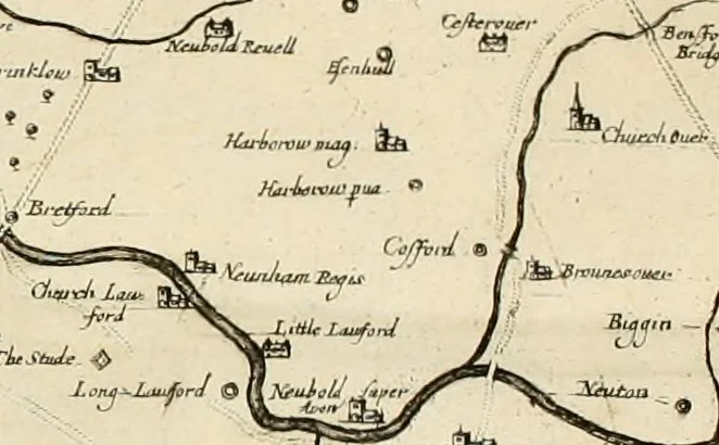 An illustration from The antiquities of Warwickshire illustrated : from records, leiger-books, manuscripts, charters, evidences, tombes, and armes : beautified with maps, prospects, and portraictures, 1656, leaf 25