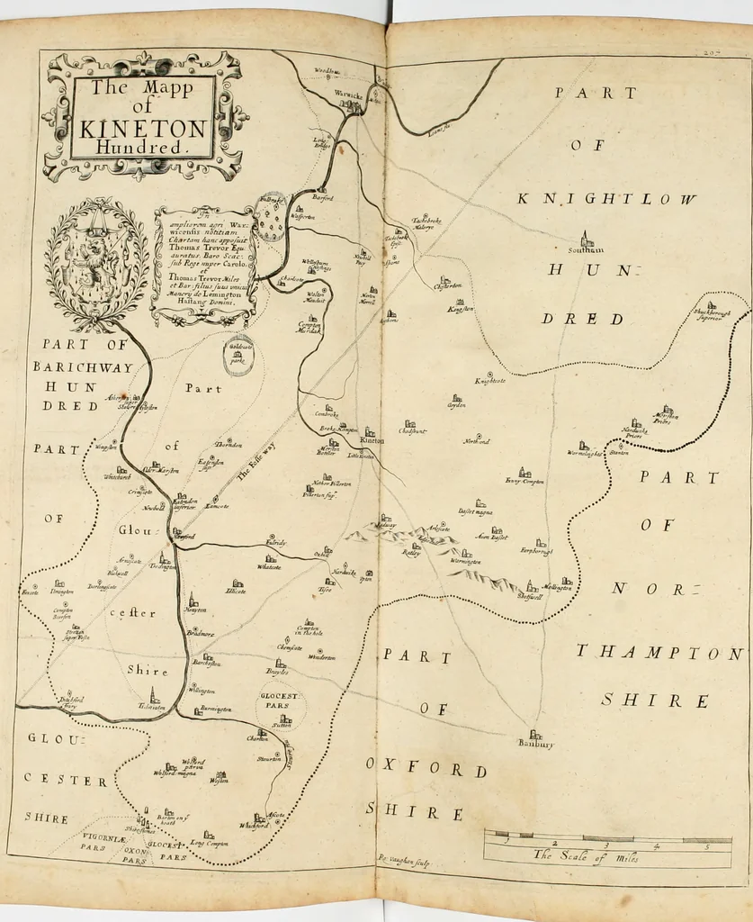 An illustration from The antiquities of Warwickshire illustrated : from records, leiger-books, manuscripts, charters, evidences, tombes, and armes : beautified with maps, prospects, and portraictures, 1656, leaf 283