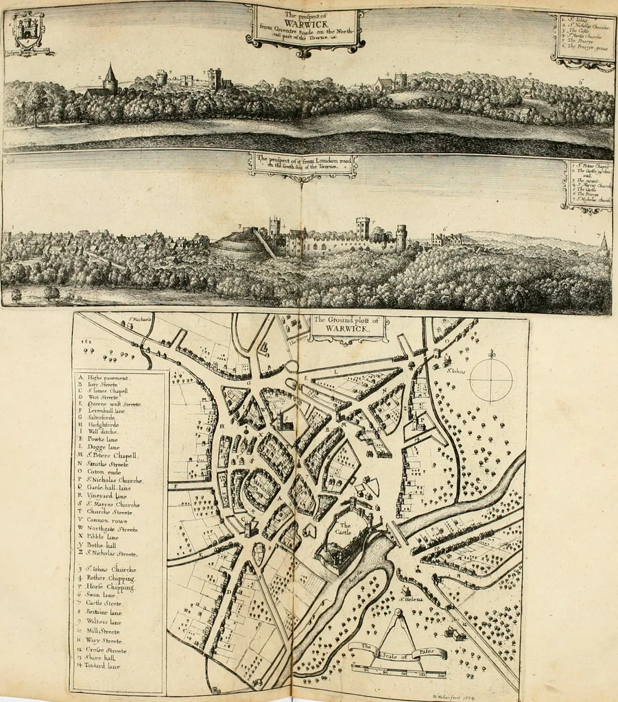 An illustration from The antiquities of Warwickshire illustrated : from records, leiger-books, manuscripts, charters, evidences, tombes, and armes : beautified with maps, prospects, and portraictures, 1656, leaf 287