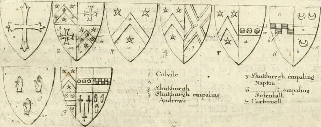 An illustration from The antiquities of Warwickshire illustrated : from records, leiger-books, manuscripts, charters, evidences, tombes, and armes : beautified with maps, prospects, and portraictures, 1656, leaf 31