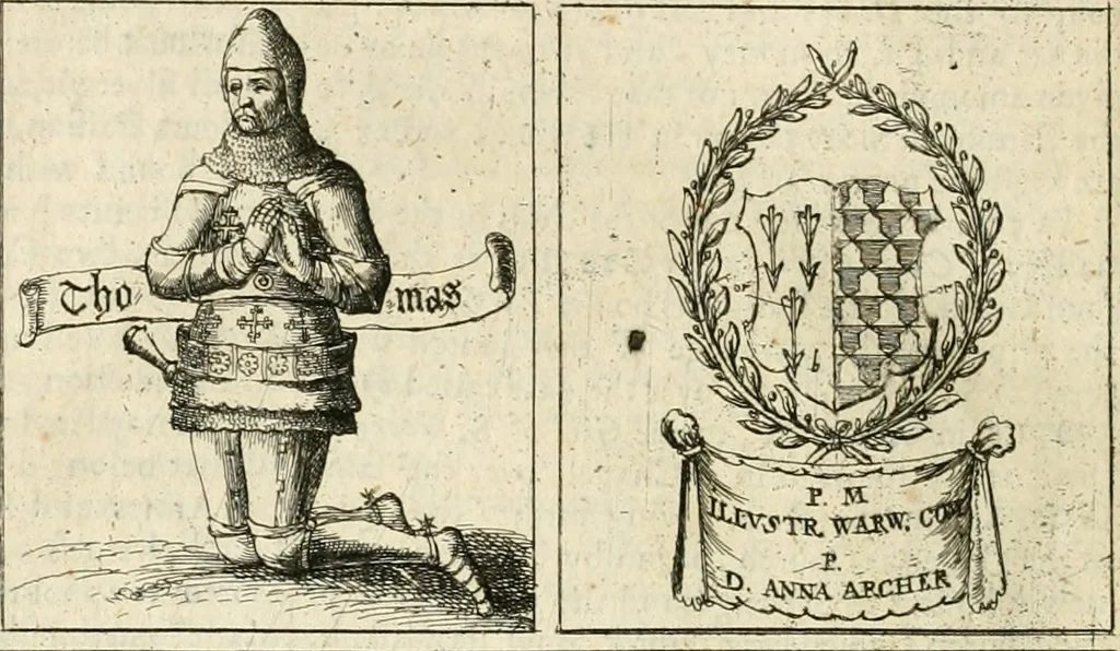 An illustration from The antiquities of Warwickshire illustrated : from records, leiger-books, manuscripts, charters, evidences, tombes, and armes : beautified with maps, prospects, and portraictures, 1656, leaf 313