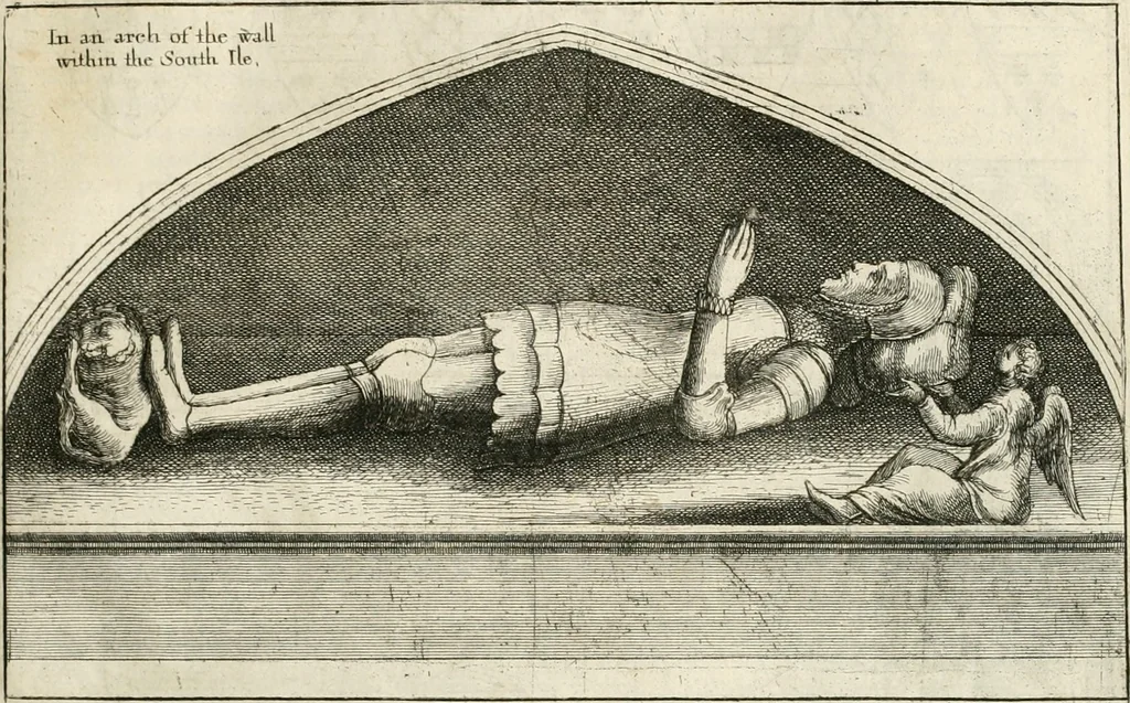 An illustration from The antiquities of Warwickshire illustrated : from records, leiger-books, manuscripts, charters, evidences, tombes, and armes : beautified with maps, prospects, and portraictures, 1656, leaf 338