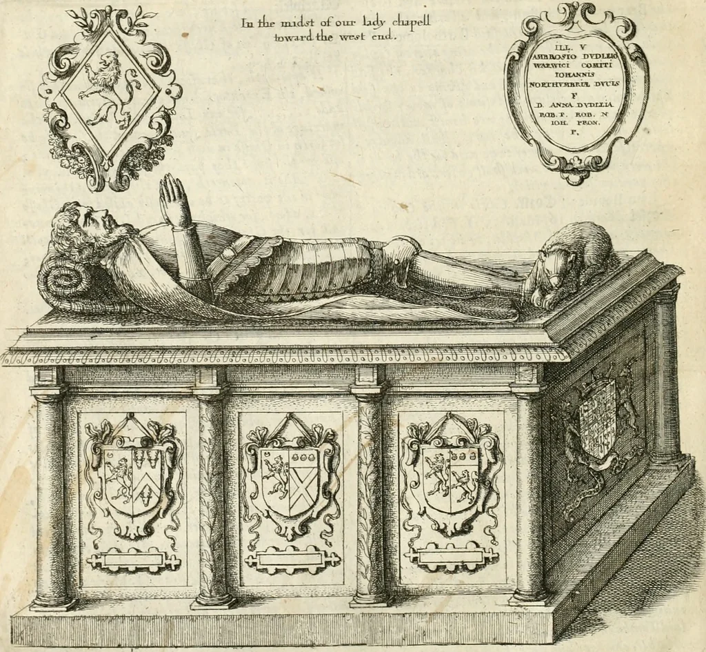 An illustration from The antiquities of Warwickshire illustrated : from records, leiger-books, manuscripts, charters, evidences, tombes, and armes : beautified with maps, prospects, and portraictures, 1656, leaf 345