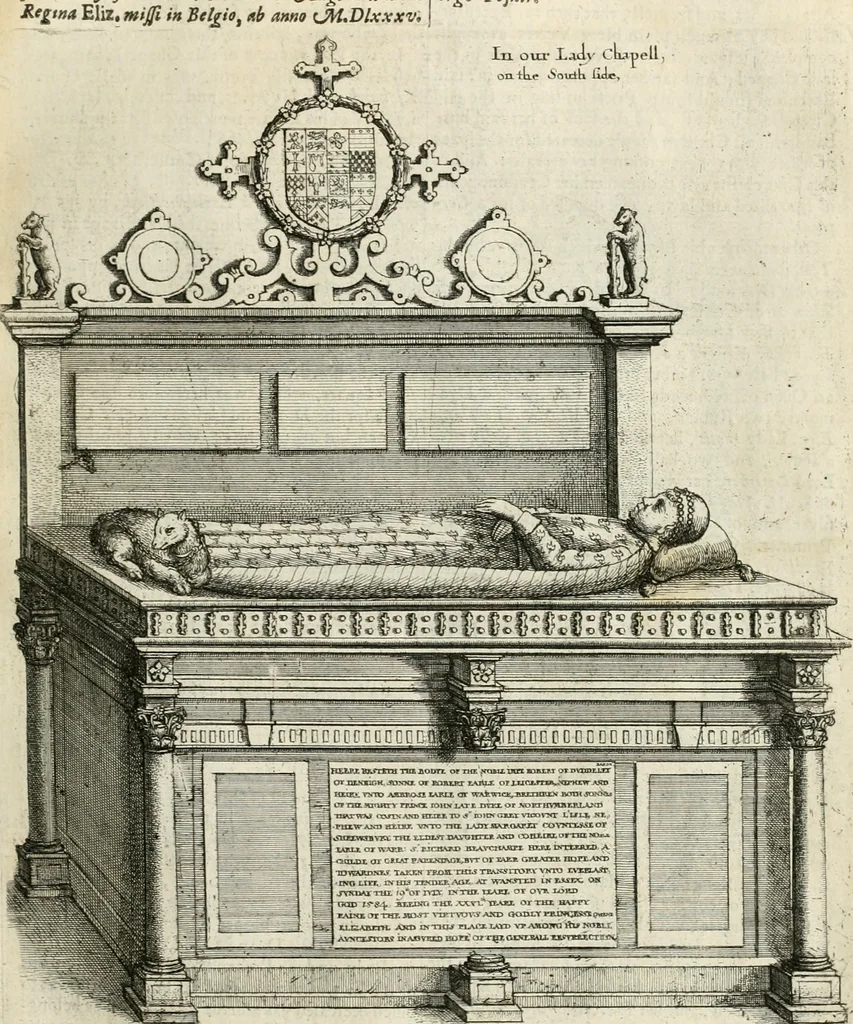 An illustration from The antiquities of Warwickshire illustrated : from records, leiger-books, manuscripts, charters, evidences, tombes, and armes : beautified with maps, prospects, and portraictures, 1656, leaf 348