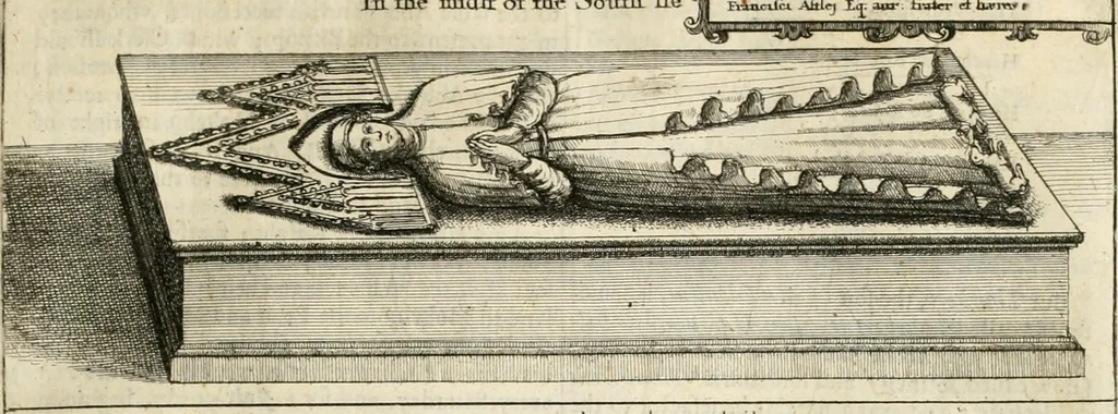 An illustration from The antiquities of Warwickshire illustrated : from records, leiger-books, manuscripts, charters, evidences, tombes, and armes : beautified with maps, prospects, and portraictures, 1656, leaf 38