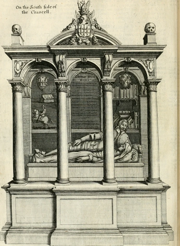 An illustration from The antiquities of Warwickshire illustrated : from records, leiger-books, manuscripts, charters, evidences, tombes, and armes : beautified with maps, prospects, and portraictures, 1656, leaf 393