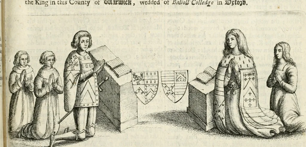An illustration from The antiquities of Warwickshire illustrated : from records, leiger-books, manuscripts, charters, evidences, tombes, and armes : beautified with maps, prospects, and portraictures, 1656, leaf 416
