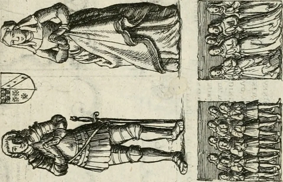 An illustration from The antiquities of Warwickshire illustrated : from records, leiger-books, manuscripts, charters, evidences, tombes, and armes : beautified with maps, prospects, and portraictures, 1656, leaf 428