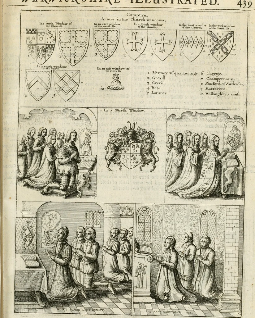 An illustration from The antiquities of Warwickshire illustrated : from records, leiger-books, manuscripts, charters, evidences, tombes, and armes : beautified with maps, prospects, and portraictures, 1656, leaf 430