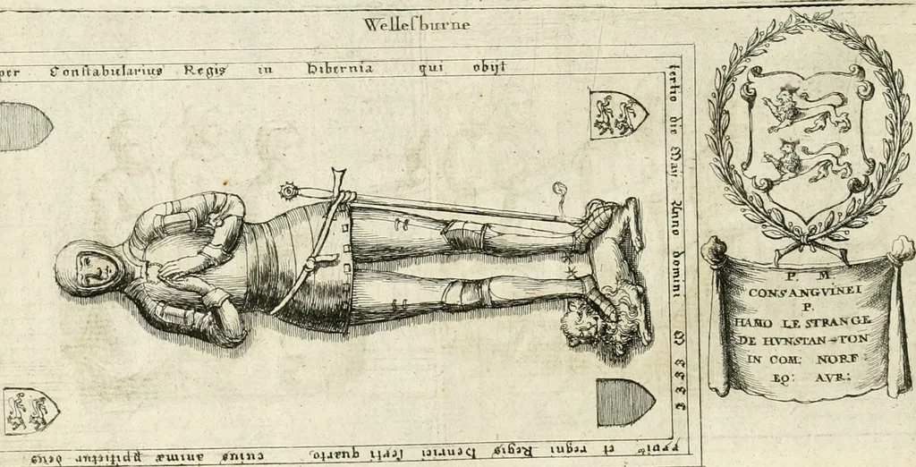 An illustration from The antiquities of Warwickshire illustrated : from records, leiger-books, manuscripts, charters, evidences, tombes, and armes : beautified with maps, prospects, and portraictures, 1656, leaf 431