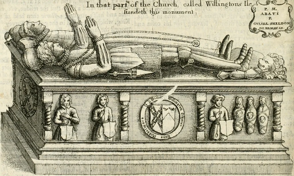 An illustration from The antiquities of Warwickshire illustrated : from records, leiger-books, manuscripts, charters, evidences, tombes, and armes : beautified with maps, prospects, and portraictures, 1656, leaf 447