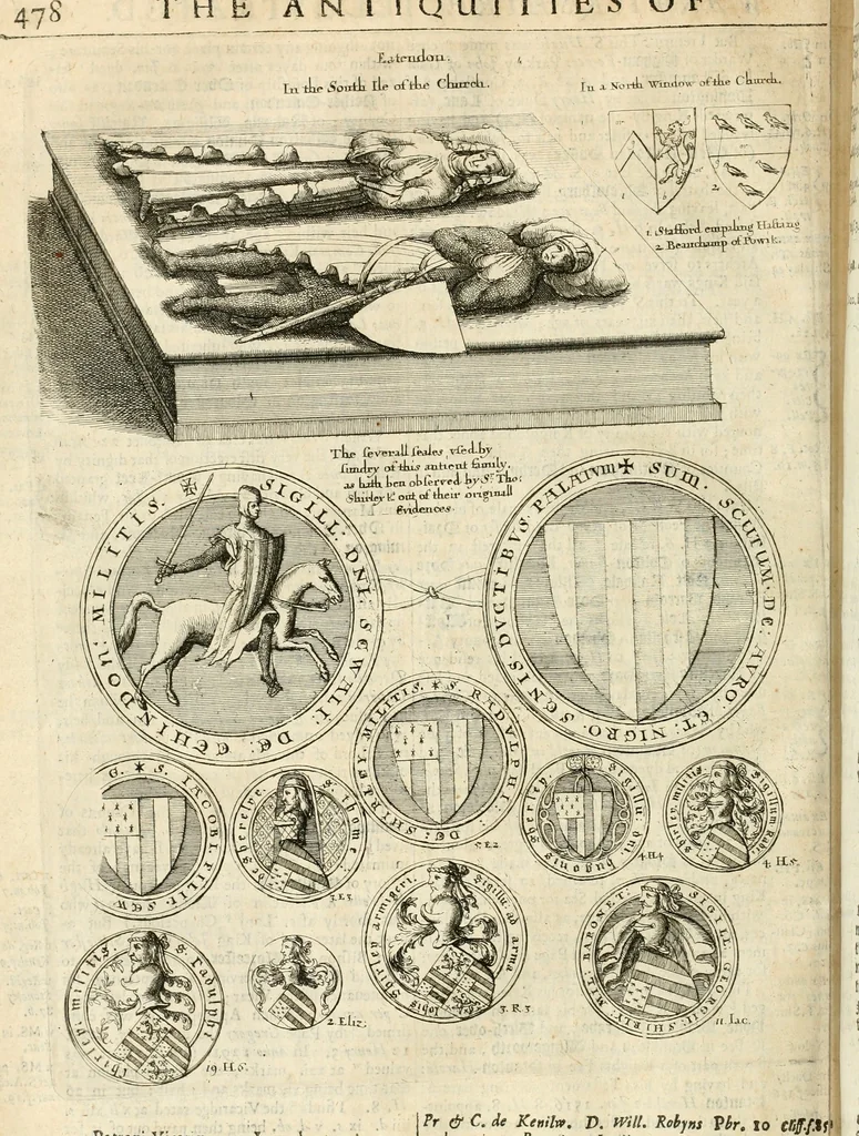 An illustration from The antiquities of Warwickshire illustrated : from records, leiger-books, manuscripts, charters, evidences, tombes, and armes : beautified with maps, prospects, and portraictures, 1656, leaf 459