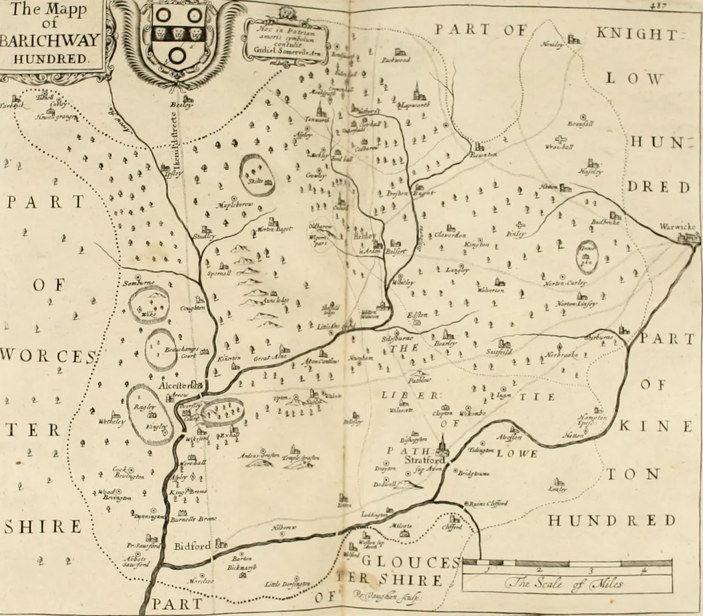 An illustration from The antiquities of Warwickshire illustrated : from records, leiger-books, manuscripts, charters, evidences, tombes, and armes : beautified with maps, prospects, and portraictures, 1656, leaf 469