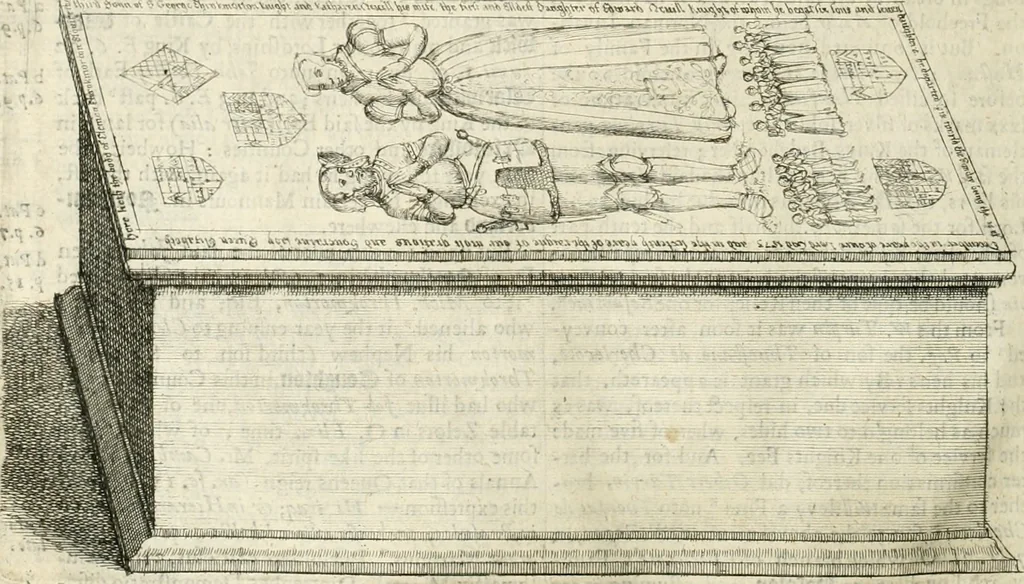 An illustration from The antiquities of Warwickshire illustrated : from records, leiger-books, manuscripts, charters, evidences, tombes, and armes : beautified with maps, prospects, and portraictures, 1656, leaf 479