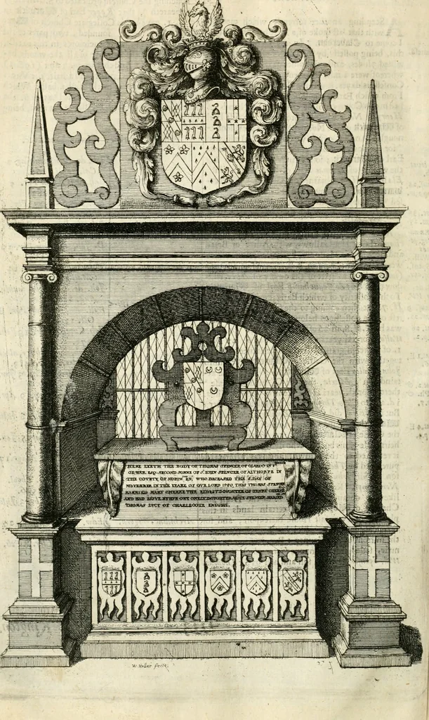 An illustration from The antiquities of Warwickshire illustrated : from records, leiger-books, manuscripts, charters, evidences, tombes, and armes : beautified with maps, prospects, and portraictures, 1656, leaf 481