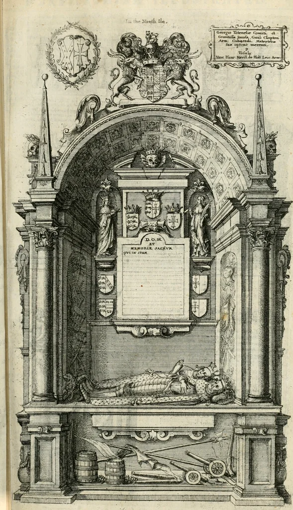 An illustration from The antiquities of Warwickshire illustrated : from records, leiger-books, manuscripts, charters, evidences, tombes, and armes : beautified with maps, prospects, and portraictures, 1656, leaf 502