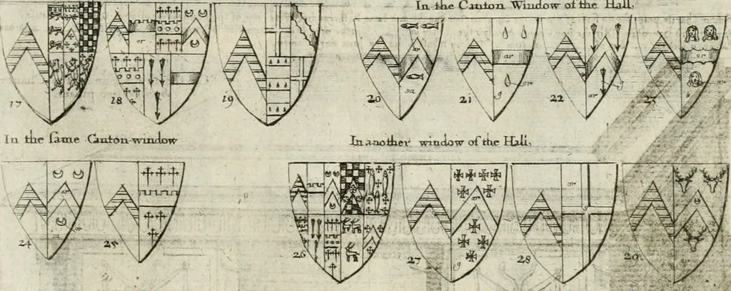 An illustration from The antiquities of Warwickshire illustrated : from records, leiger-books, manuscripts, charters, evidences, tombes, and armes : beautified with maps, prospects, and portraictures, 1656, leaf 550