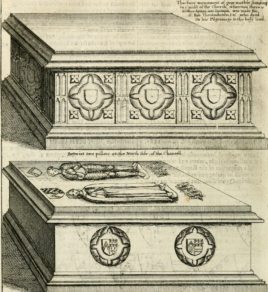 An illustration from The antiquities of Warwickshire illustrated : from records, leiger-books, manuscripts, charters, evidences, tombes, and armes : beautified with maps, prospects, and portraictures, 1656, leaf 551