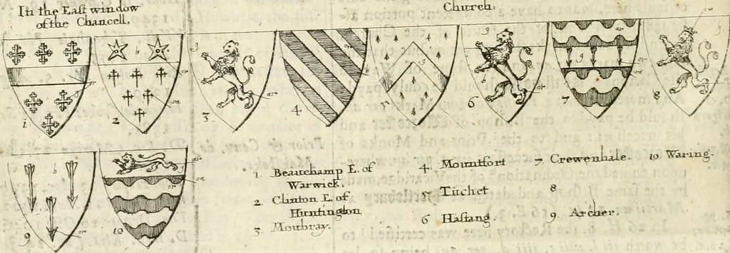 An illustration from The antiquities of Warwickshire illustrated : from records, leiger-books, manuscripts, charters, evidences, tombes, and armes : beautified with maps, prospects, and portraictures, 1656, leaf 567