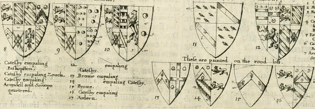 An illustration from The antiquities of Warwickshire illustrated : from records, leiger-books, manuscripts, charters, evidences, tombes, and armes : beautified with maps, prospects, and portraictures, 1656, leaf 576