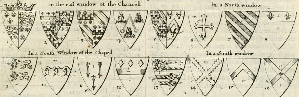 An illustration from The antiquities of Warwickshire illustrated : from records, leiger-books, manuscripts, charters, evidences, tombes, and armes : beautified with maps, prospects, and portraictures, 1656, leaf 588