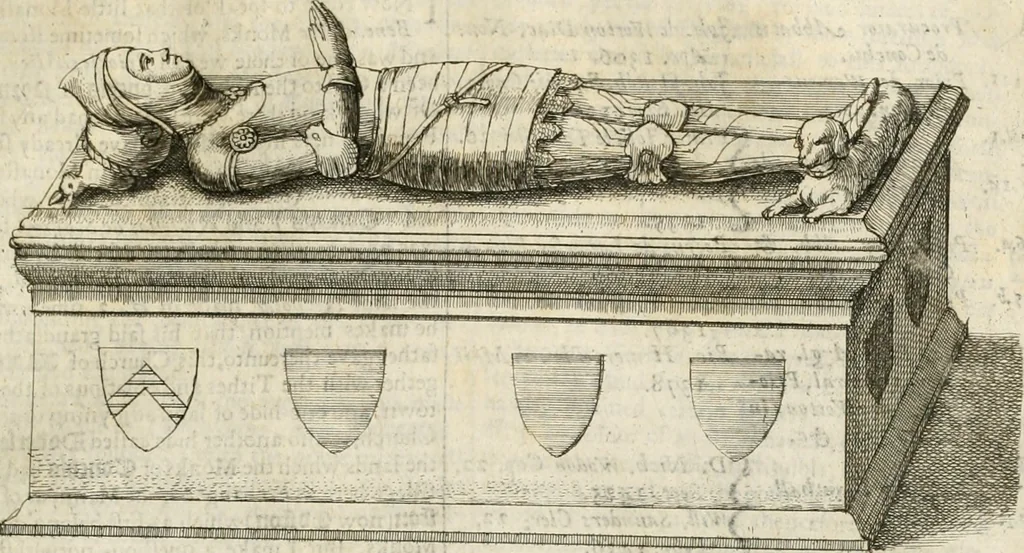 An illustration from The antiquities of Warwickshire illustrated : from records, leiger-books, manuscripts, charters, evidences, tombes, and armes : beautified with maps, prospects, and portraictures, 1656, leaf 592