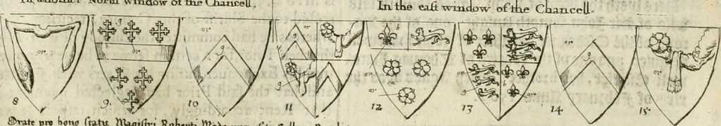 An illustration from The antiquities of Warwickshire illustrated : from records, leiger-books, manuscripts, charters, evidences, tombes, and armes : beautified with maps, prospects, and portraictures, 1656, leaf 592