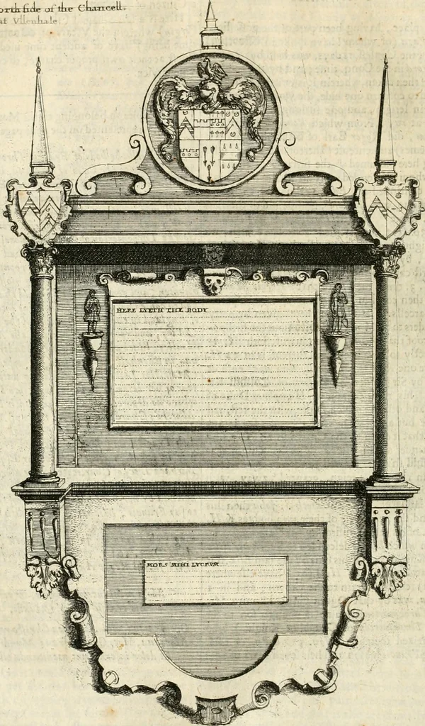 An illustration from The antiquities of Warwickshire illustrated : from records, leiger-books, manuscripts, charters, evidences, tombes, and armes : beautified with maps, prospects, and portraictures, 1656, leaf 597