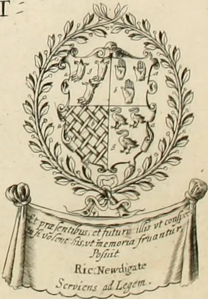An illustration from The antiquities of Warwickshire illustrated : from records, leiger-books, manuscripts, charters, evidences, tombes, and armes : beautified with maps, prospects, and portraictures, 1656, leaf 627
