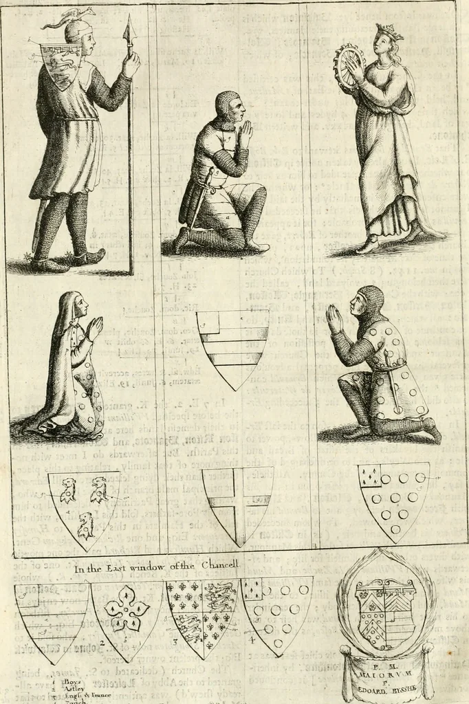 An illustration from The antiquities of Warwickshire illustrated : from records, leiger-books, manuscripts, charters, evidences, tombes, and armes : beautified with maps, prospects, and portraictures, 1656, leaf 63