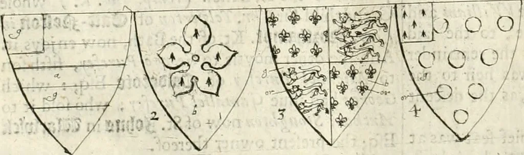 An illustration from The antiquities of Warwickshire illustrated : from records, leiger-books, manuscripts, charters, evidences, tombes, and armes : beautified with maps, prospects, and portraictures, 1656, leaf 63